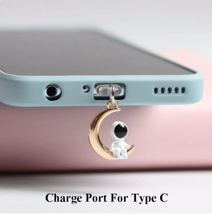 Cosmic Astronaut Dust Plug – Stereo Stars & Moon Charm for Mobile Headsets - #tag1# - #tag2# -