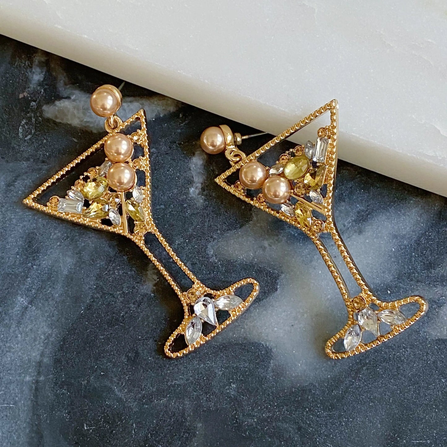 Gold Martini Dangle Earrings - #tag1# - #tag2# -