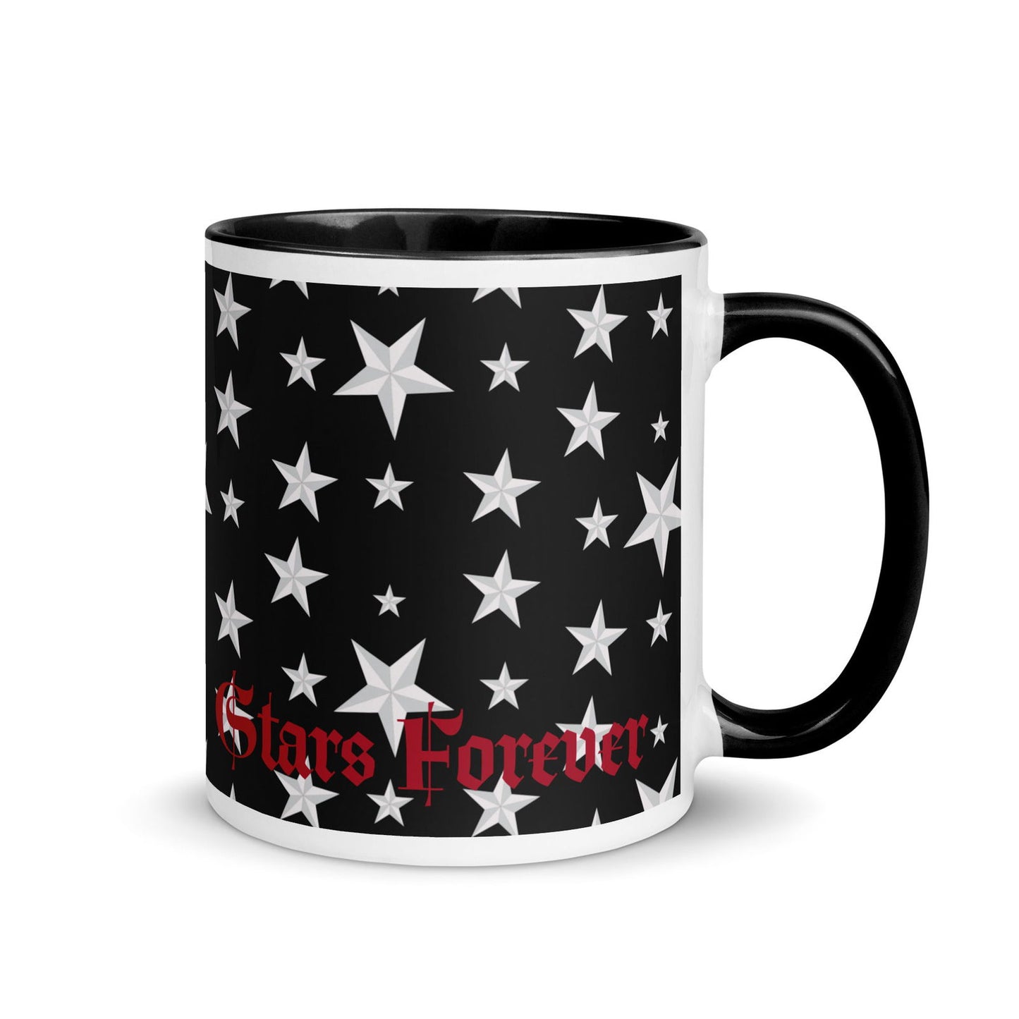 Stars Forever black Mug with Color Inside - #tag1# - #tag2# -