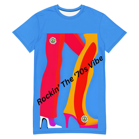 Rockin' That 70's Vibe | Blue | T-shirt dress   - #tag1# - #tag2# -