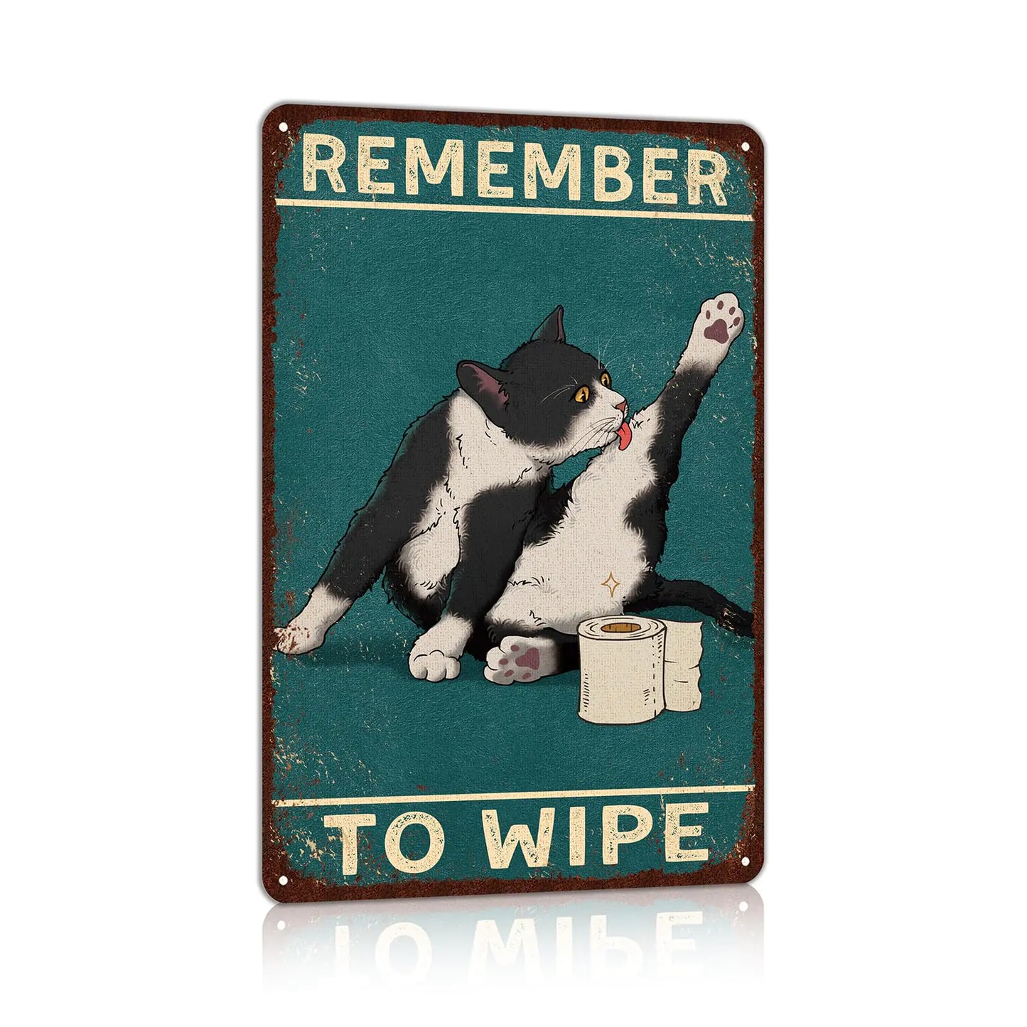 Letrero de baño vintage con diseño de gato, arte de pared de metal