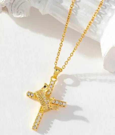 Crown Cross Pendant Necklace - #tag1# - #tag2# -