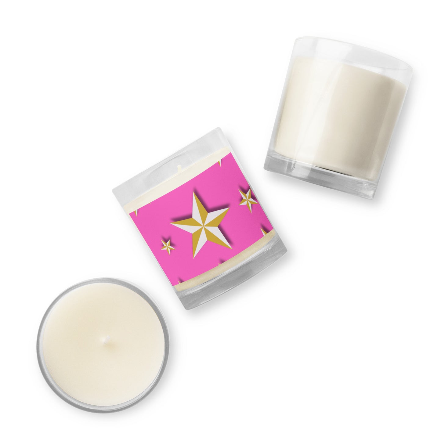 Pink Stars | Glass Jar Soy Wax Candle - #tag1# - #tag2# -