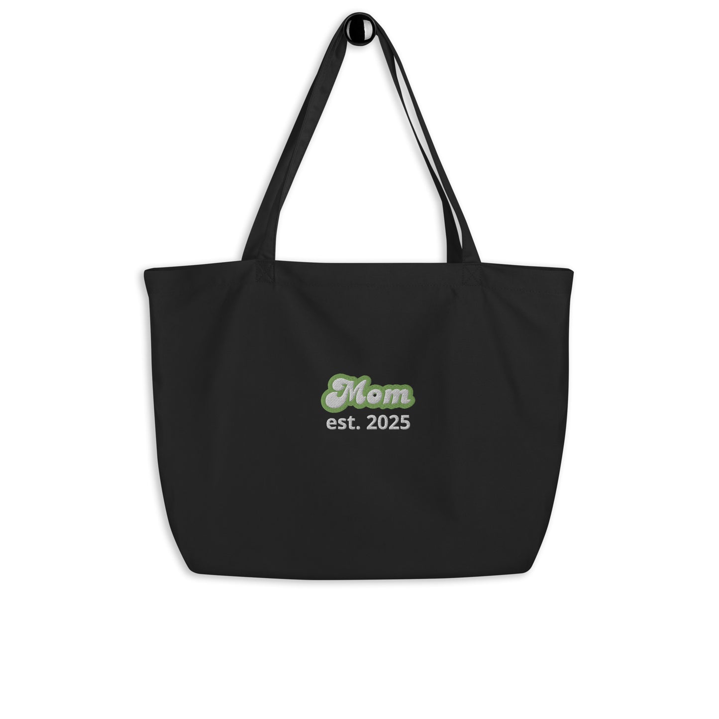Mom est. 2025 | Black | Large Organic Tote Bag - #tag1# - #tag2# -