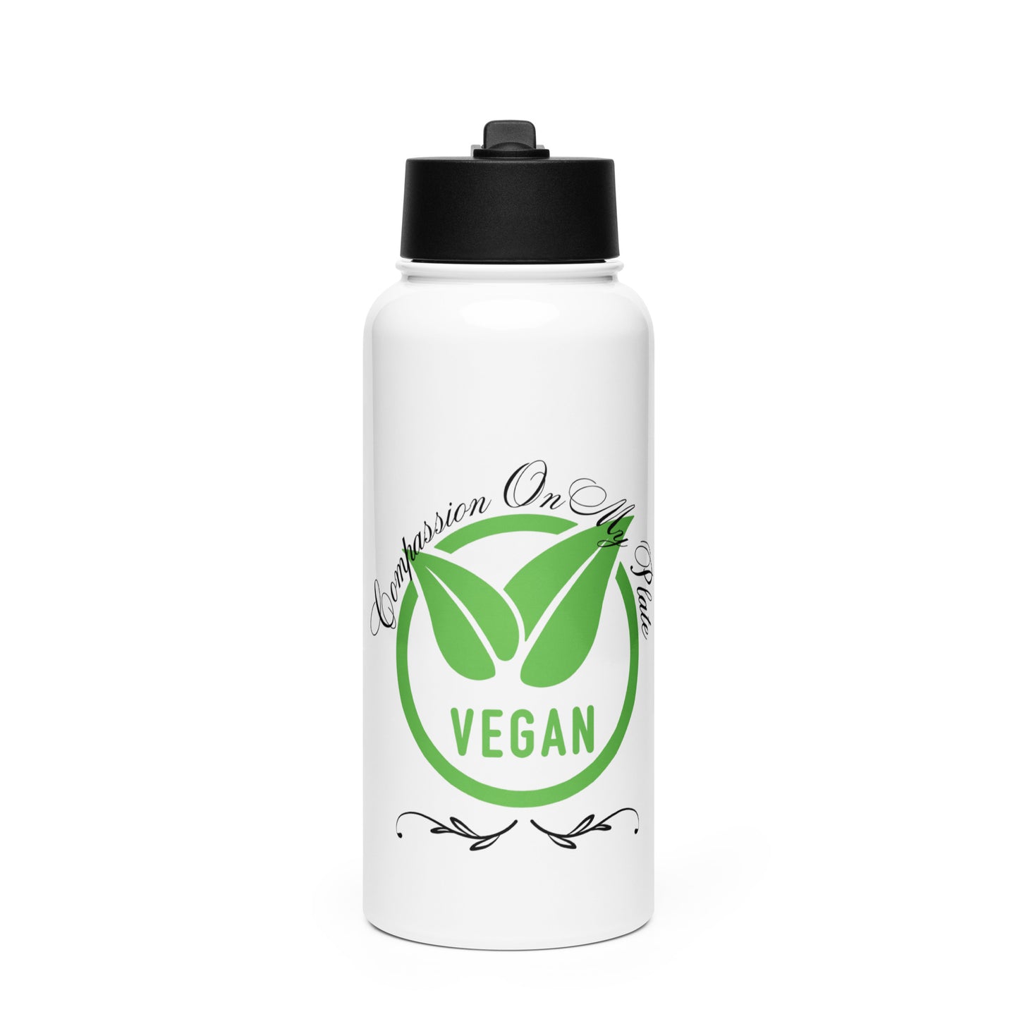 Compassion On My Plate Vegan | Stainless Steel Water Bottle With A Straw Lid - #tag1# - #tag2# -