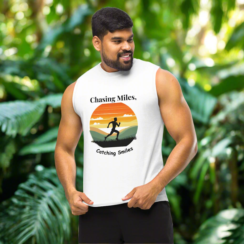 chasing miles muscle shirt white