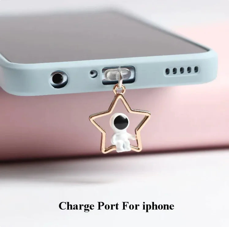 Cosmic Astronaut Dust Plug – Stereo Stars & Moon Charm for Mobile Headsets   - #tag1# - #tag2# - 