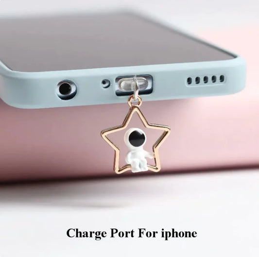 Cosmic Astronaut Dust Plug – Stereo Stars & Moon Charm for Mobile Headsets   - #tag1# - #tag2# - 