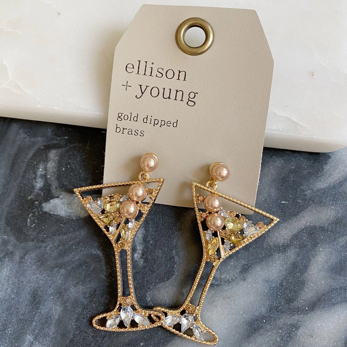 Gold Martini Dangle Earrings   - #tag1# - #tag2# - 