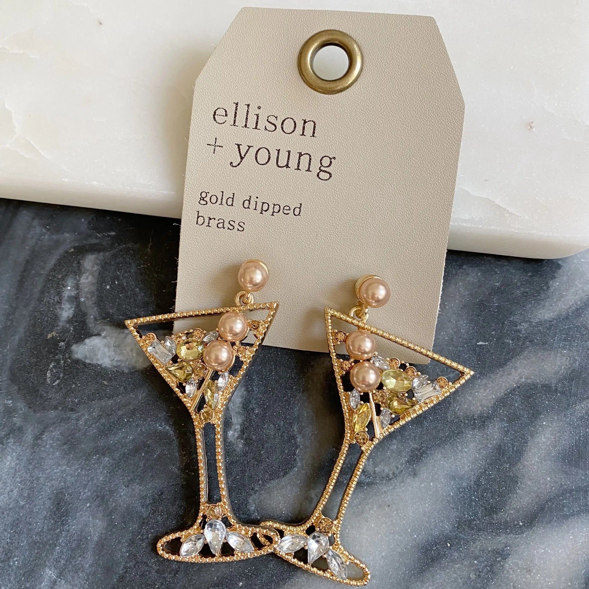 Gold Martini Dangle Earrings   - #tag1# - #tag2# - 