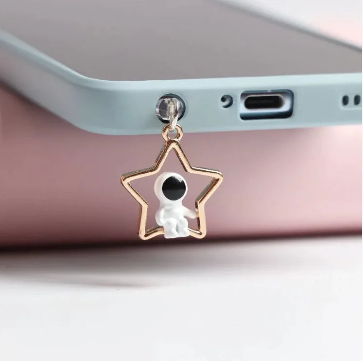 Cosmic Astronaut Dust Plug – Stereo Stars & Moon Charm for Mobile Headsets   - #tag1# - #tag2# - 
