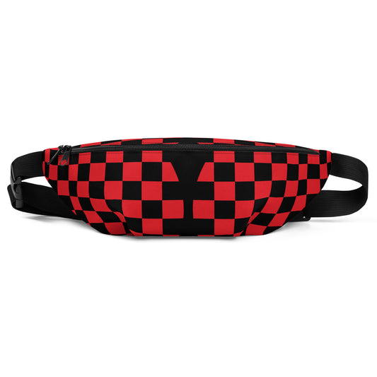 Red and black checkered fanny pack on a white background