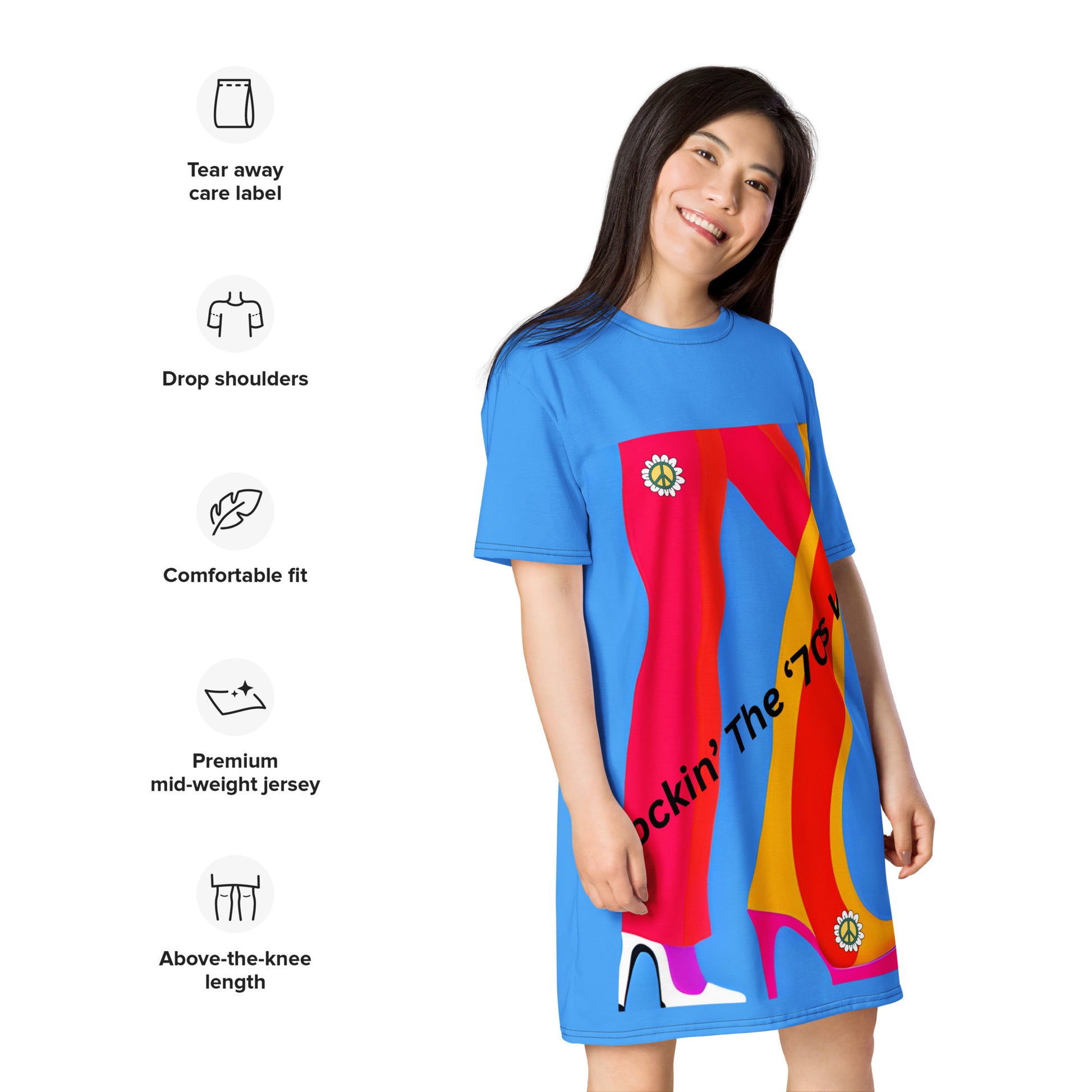Rockin' That 70's Vibe | Blue | T-shirt dress   - #tag1# - #tag2# - 