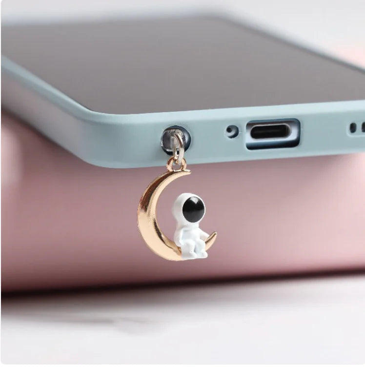 Cosmic Astronaut Dust Plug – Stereo Stars & Moon Charm for Mobile Headsets   - #tag1# - #tag2# - 