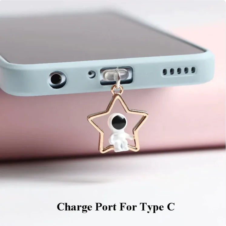Cosmic Astronaut Dust Plug – Stereo Stars & Moon Charm for Mobile Headsets   - #tag1# - #tag2# - 