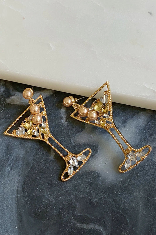 Gold Martini Dangle Earrings   - #tag1# - #tag2# - 