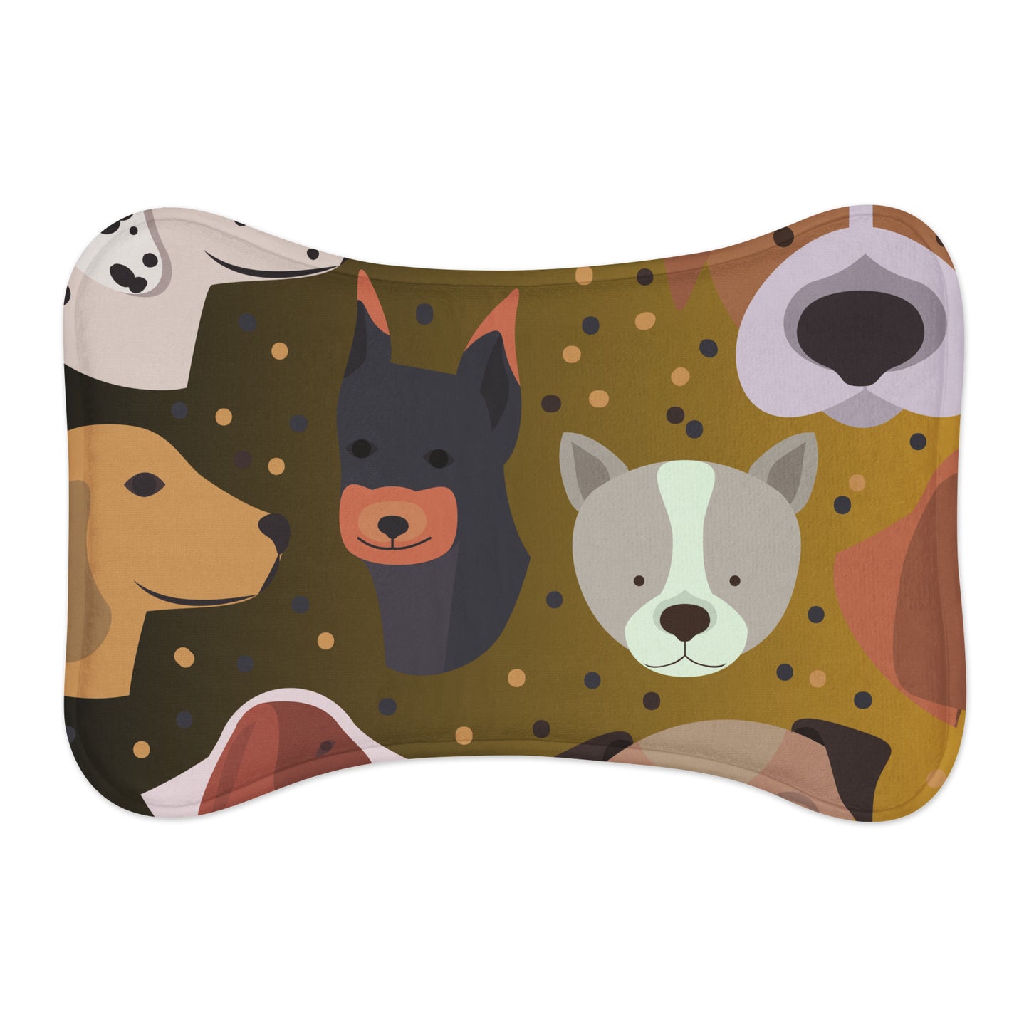Decorative pillow with cartoon dog faces on a brown background
