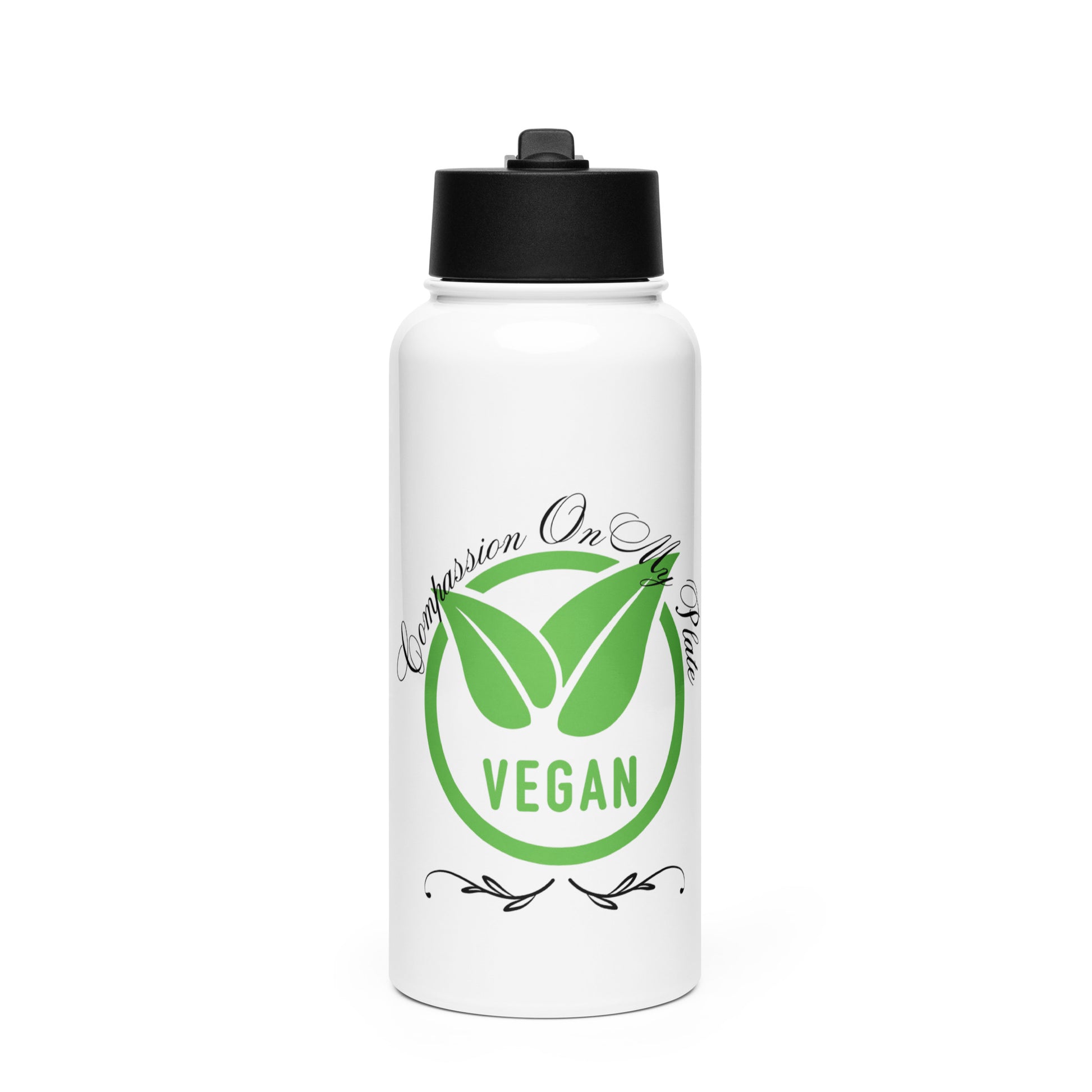 Compassion On My Plate Vegan | Stainless Steel Water Bottle With A Straw Lid   - #tag1# - #tag2# - 