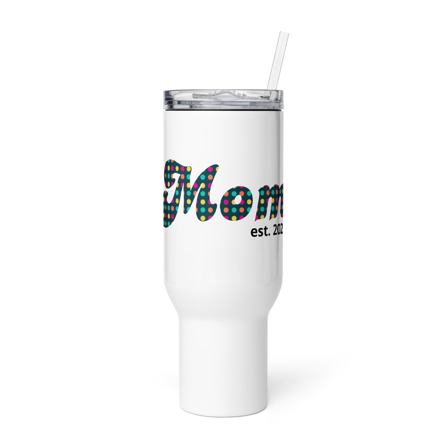 Mom est. 2025 | White | Travel Mug With A Handle   - #tag1# - #tag2# - 