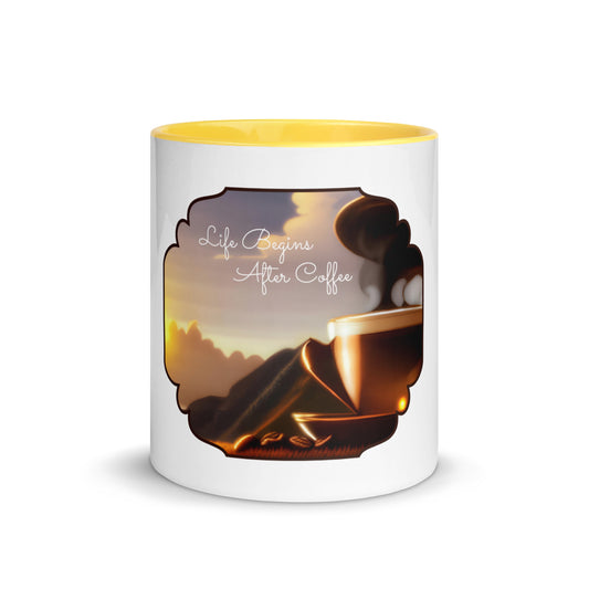 Life Begins After Coffee | Mug with Color Inside   - #tag1# - #tag2# - 